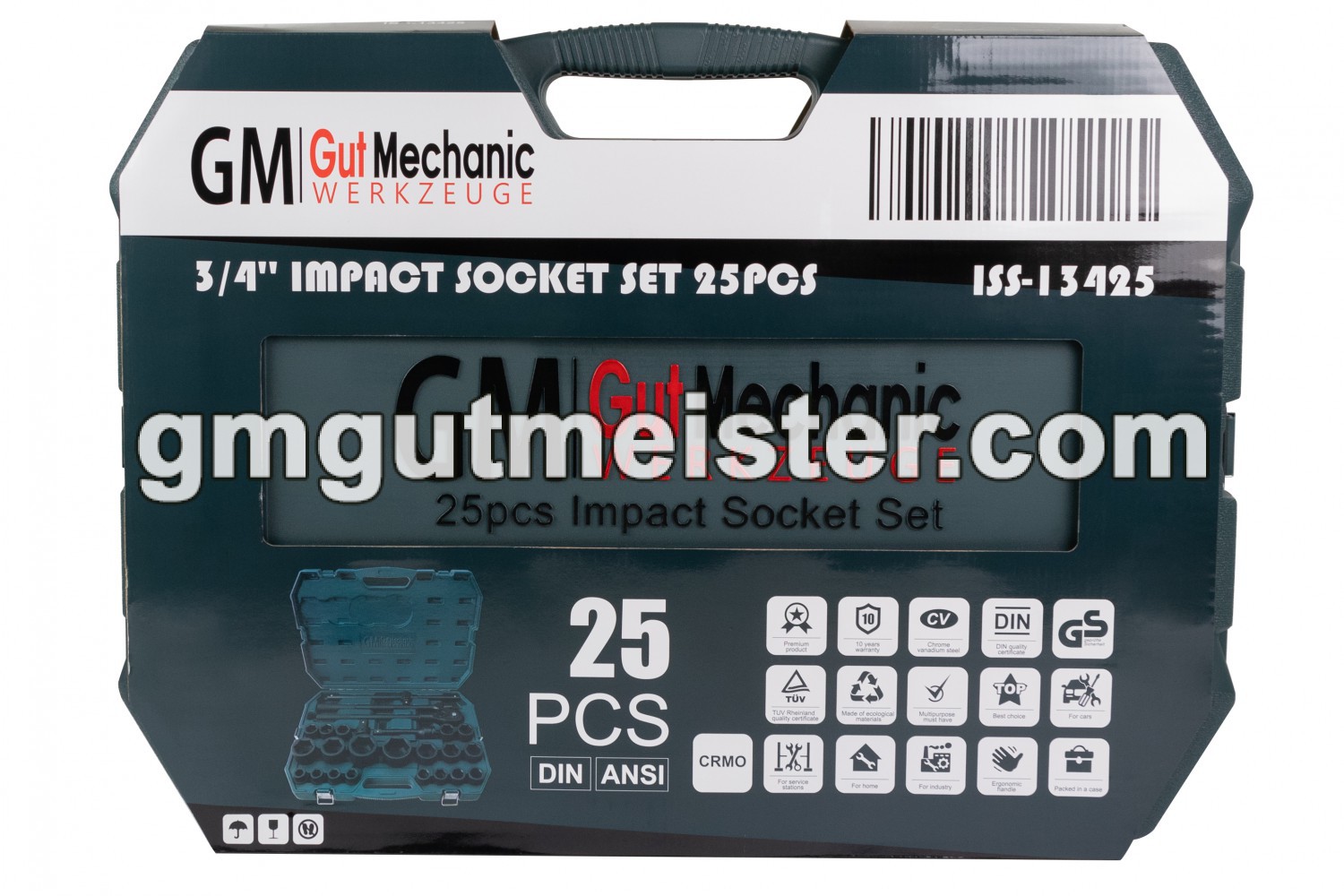 НАБІР ГОЛОВОК ТОРЦЕВИХ УДАРНИХ GUT MECHANIC 3/4" З ТРЕЩІТКОЮ ТА ВОРОТКАМИ 25ШТ ISS13425 - фото 4